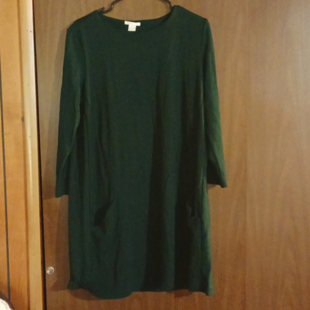 H & M BASIC Dark Green Jersey Dress Size Large